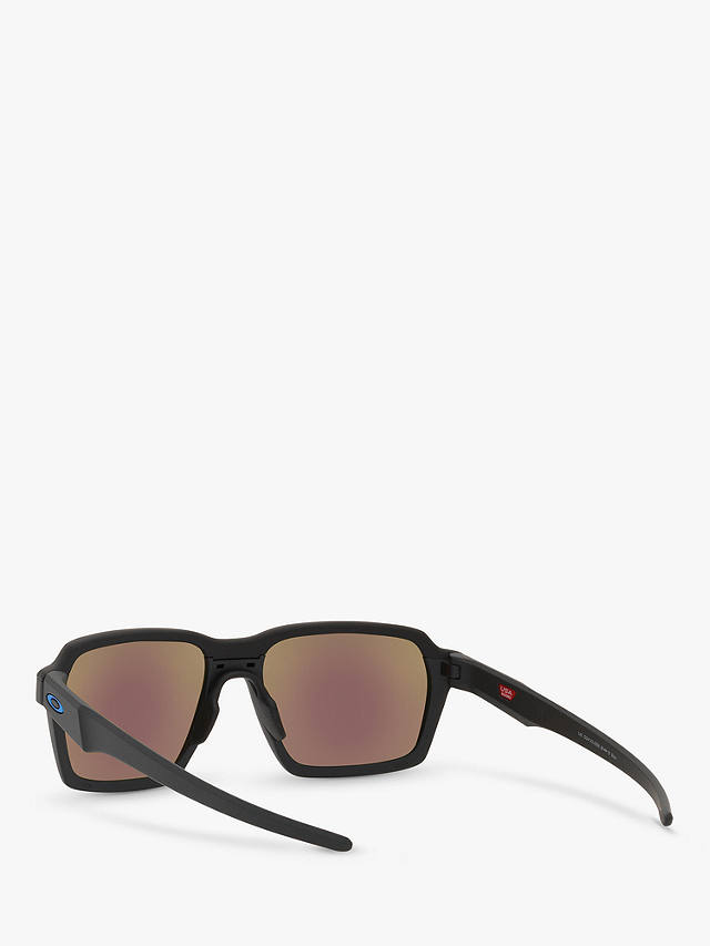 Oakley OO4143 Men's Parlay Prizm Polarised Rectangular Sunglasses, Steel/Mirror Blue