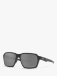 Oakley OO4143 Men's Parlay Prizm Polarised Rectangular Sunglasses, Matte Black/Grey