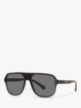 Dolce & Gabbana DG613432 Men's Polarised Square Sunglasses, Transparent Grey/Black