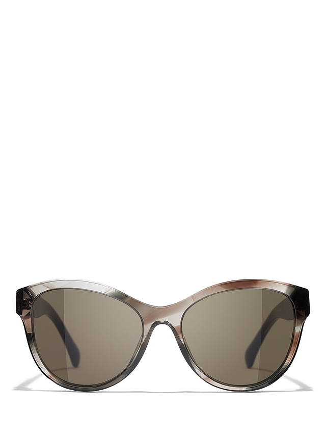 CHANEL CH5458 Women's Oval Sunglasses, Striped Brown at John Lewis ...