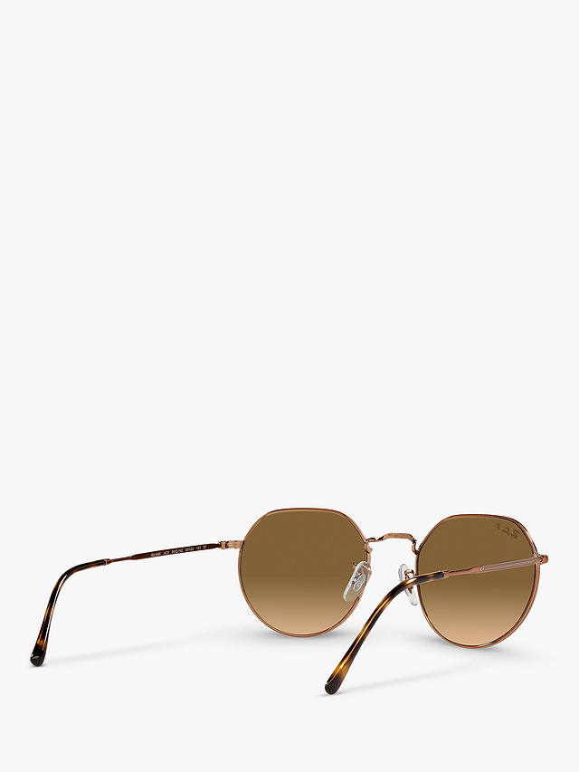 Ray-Ban RB3565 Jack Unisex Polarised Metal Hexagonal Sunglasses, Medium Copper/Brown Gradient