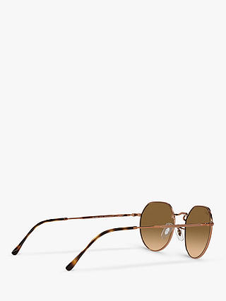 Ray-Ban RB3565 Jack Unisex Polarised Metal Hexagonal Sunglasses, Medium Copper/Brown Gradient