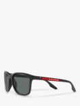 Prada Linea Rossa PS 02WS Men's Pillow Polarised Sunglasses, Black Matte/Grey