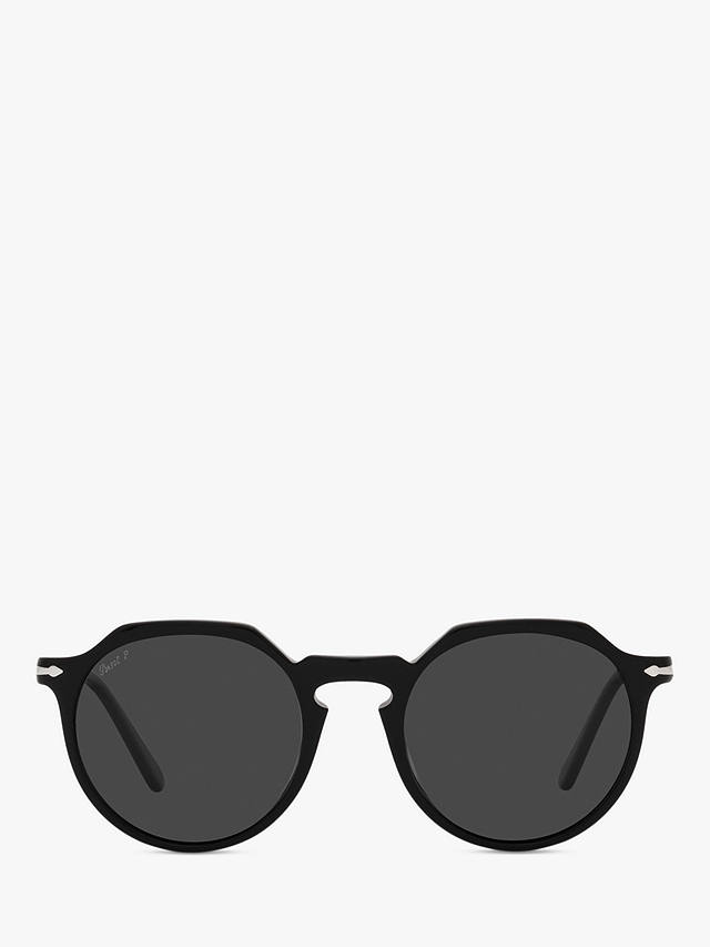 Persol PO3281S Unisex Polarised Oval Sunglasses, Black/Grey