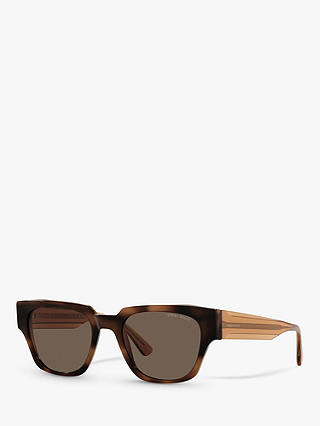 Emporio Armani AR8147 Men's Rectangular Sunglasses, Striped Brown/Brown