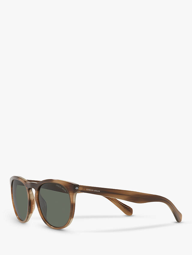 Giorgio Armani AR8149 Men's Polarised Oval Sunglasses, Brown/Grey