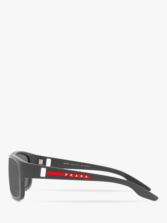 Prada Linea Rossa PS 01WS Men's Pillow Polarised Sunglasses, Grey/Matte Silver
