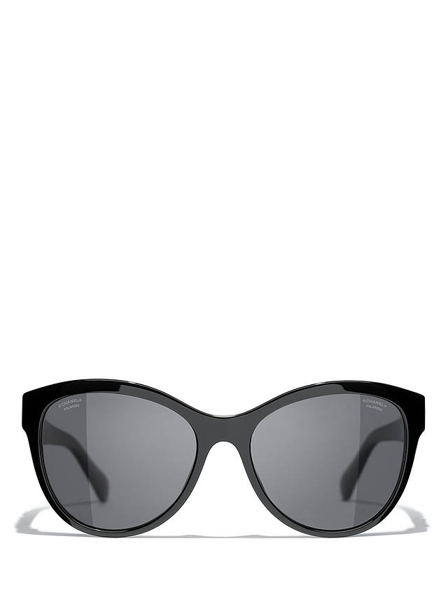 CHANEL CH5458 Women's Polarised Oval Sunglasses, Black/Grey at John ...