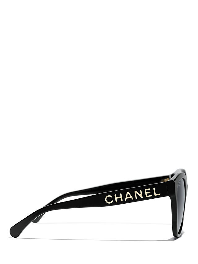 CHANEL CH5458 Women's Polarised Oval Sunglasses, Black/Grey