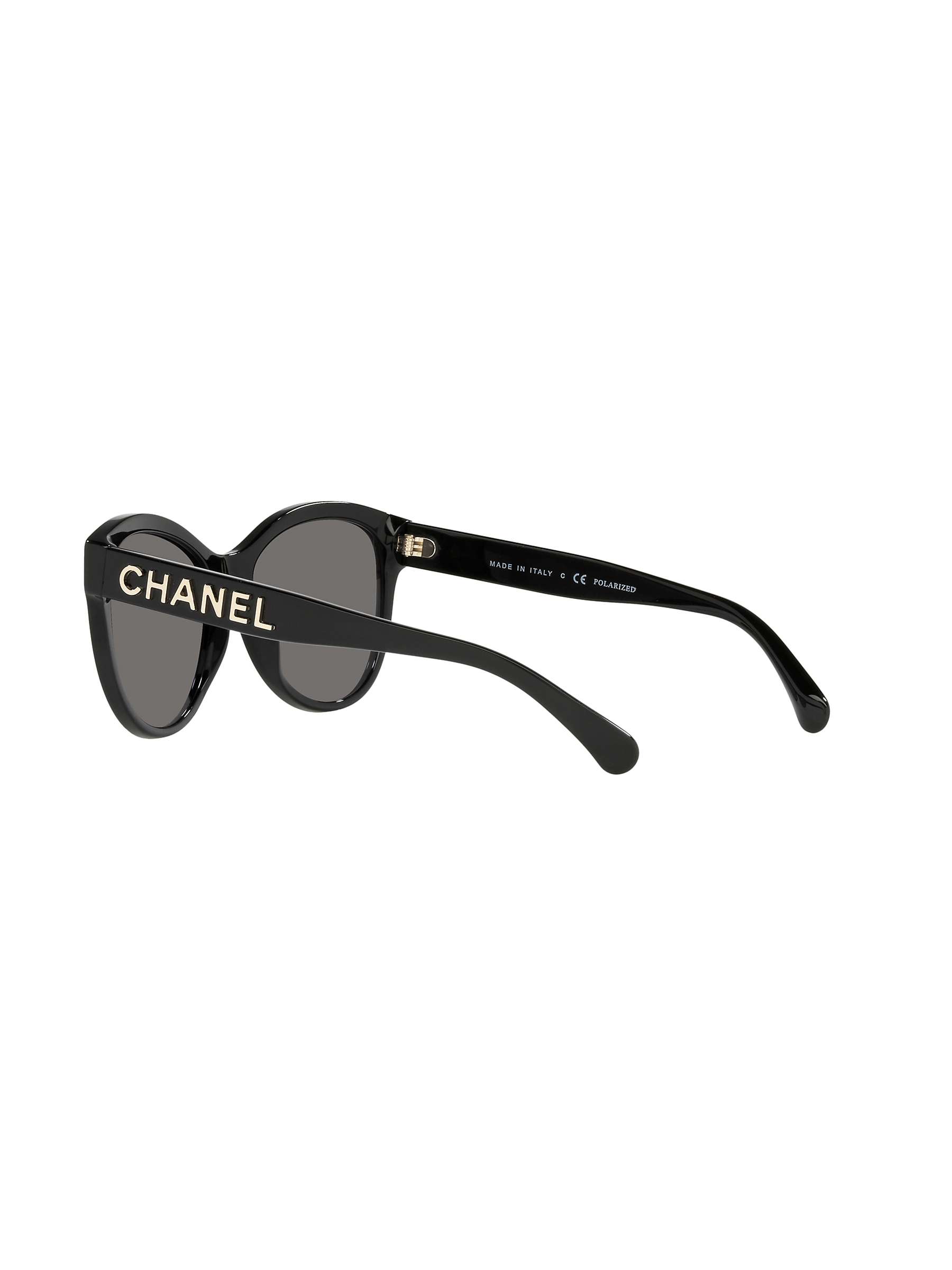 Buy CHANEL CH5458 Women's Polarised Oval Sunglasses, Black/Grey Online at johnlewis.com