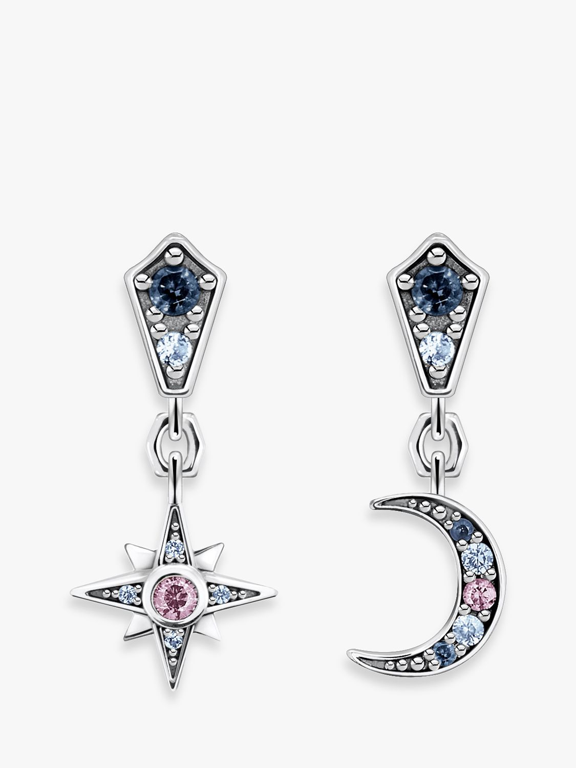 THOMAS SABO Cubic Zirconia Star & Moon Drop Earrings, Silver/Multi