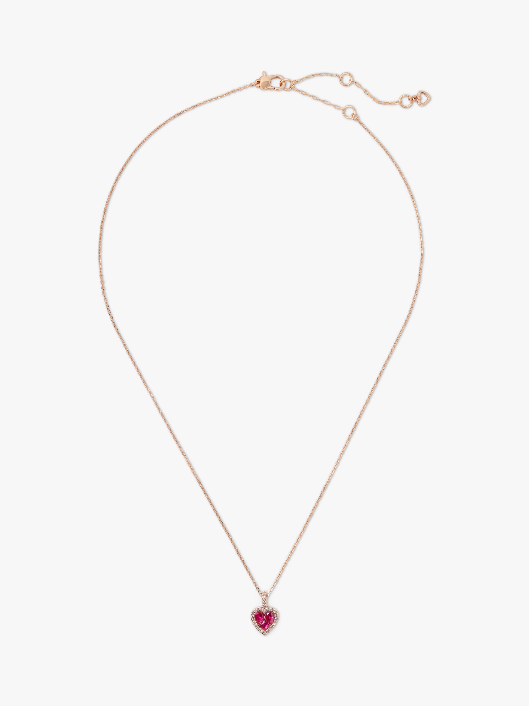 kate spade new york Cubic Zirconia Heart Pendant Necklace, Gold/Pink