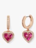 kate spade new york Cubic Zirconia Heart Drop Hoop Earrings, Rose Gold/Pink