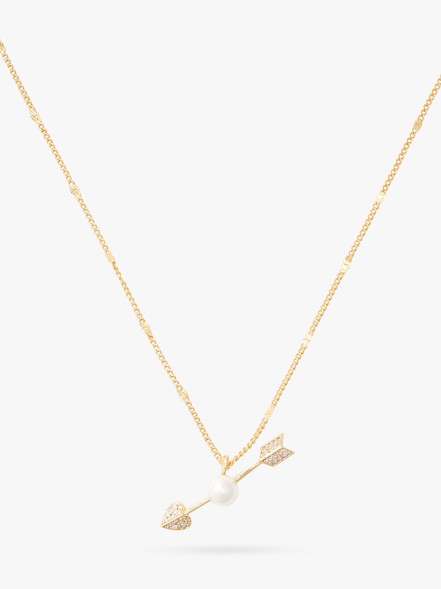 kate spade new york Cubic Zirconia & Faux Pearl Love Arrow Pendant Necklace, Gold
