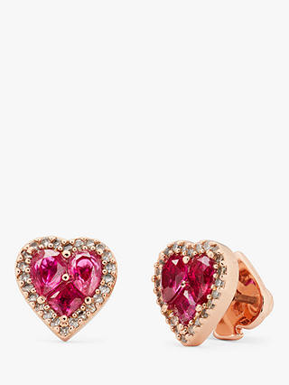 kate spade new york Cubic Zirconia Heart Stud Earrings, Rose Gold/Pink