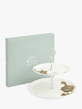 Wrendale Designs 2-Tier Hare & Duck Porcelain Cake Stand, White/Multi