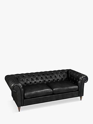 Cromwell Range, John Lewis Cromwell Chesterfield Double Leather Sofa Bed, Dark Leg, Contempo Black