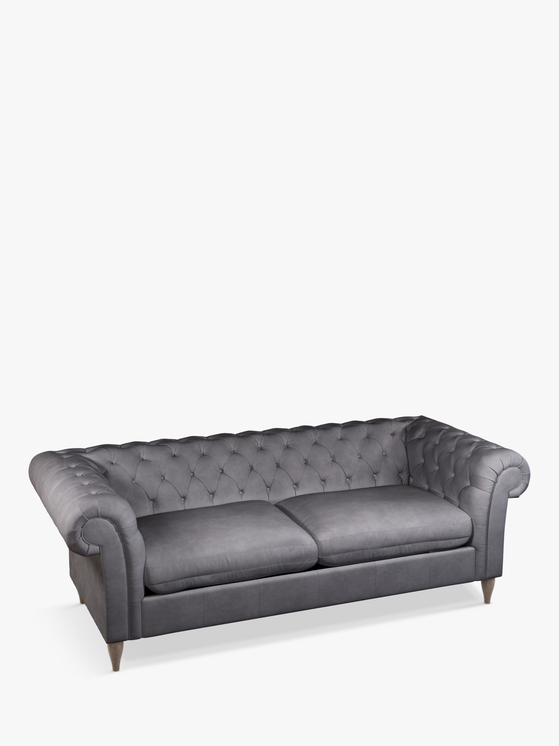 Cromwell Range, John Lewis Cromwell Chesterfield Double Leather Sofa Bed, Dark Leg, Soft Touch Grey