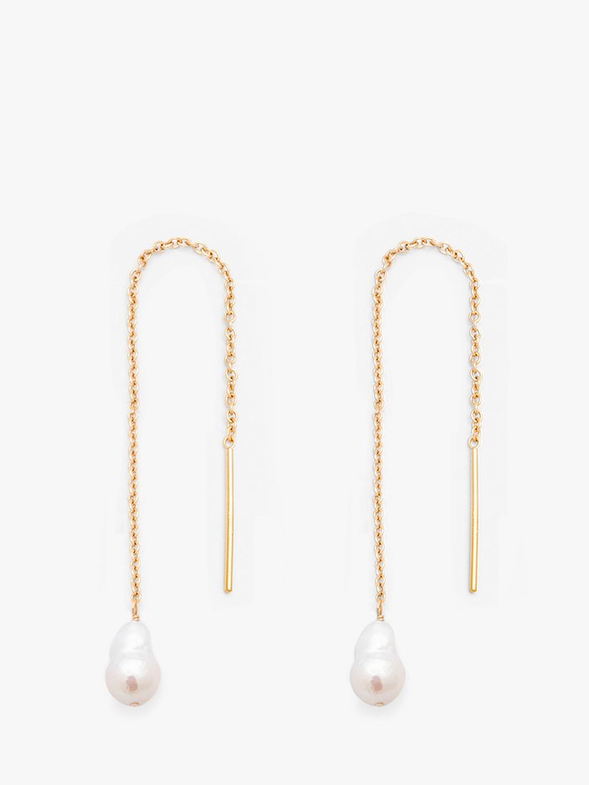 Leah Alexandra Baroque Pearl Thread Drop Earrings, Gold