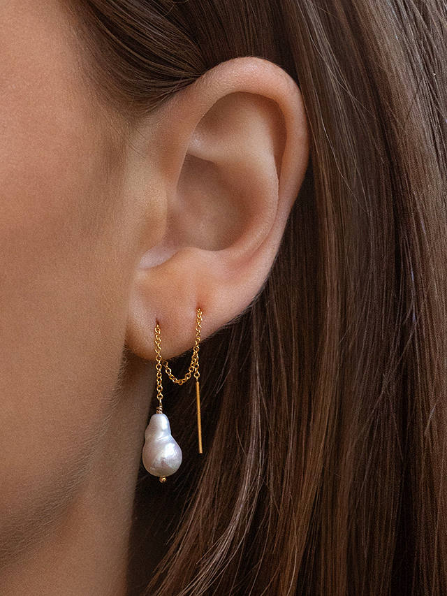Leah Alexandra Baroque Pearl Thread Drop Earrings, Gold