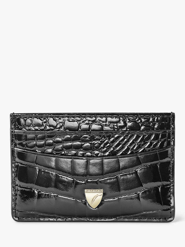 Aspinal of London Croc Leather Slim Credit Card Case, Black/Red