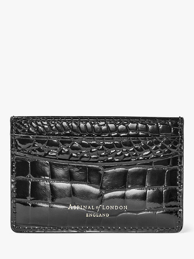 Aspinal of London Croc Leather Slim Credit Card Case, Black/Red