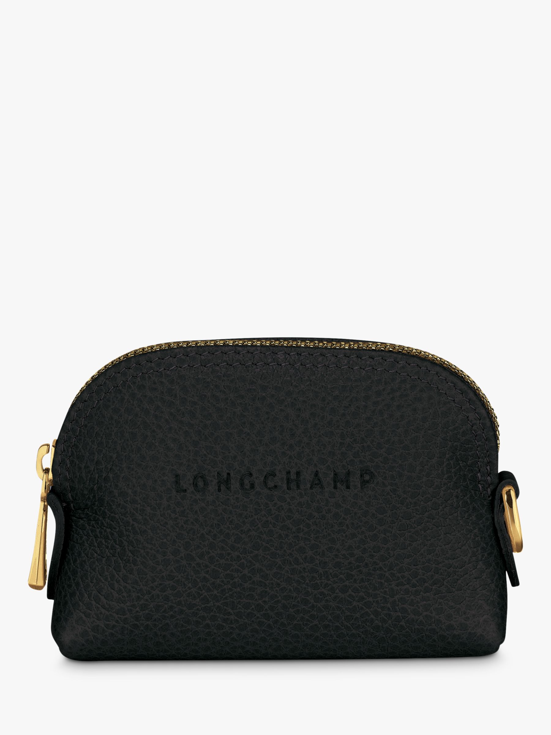 Longchamp Le Foulonné Leather Coin Purse, Black/Gold