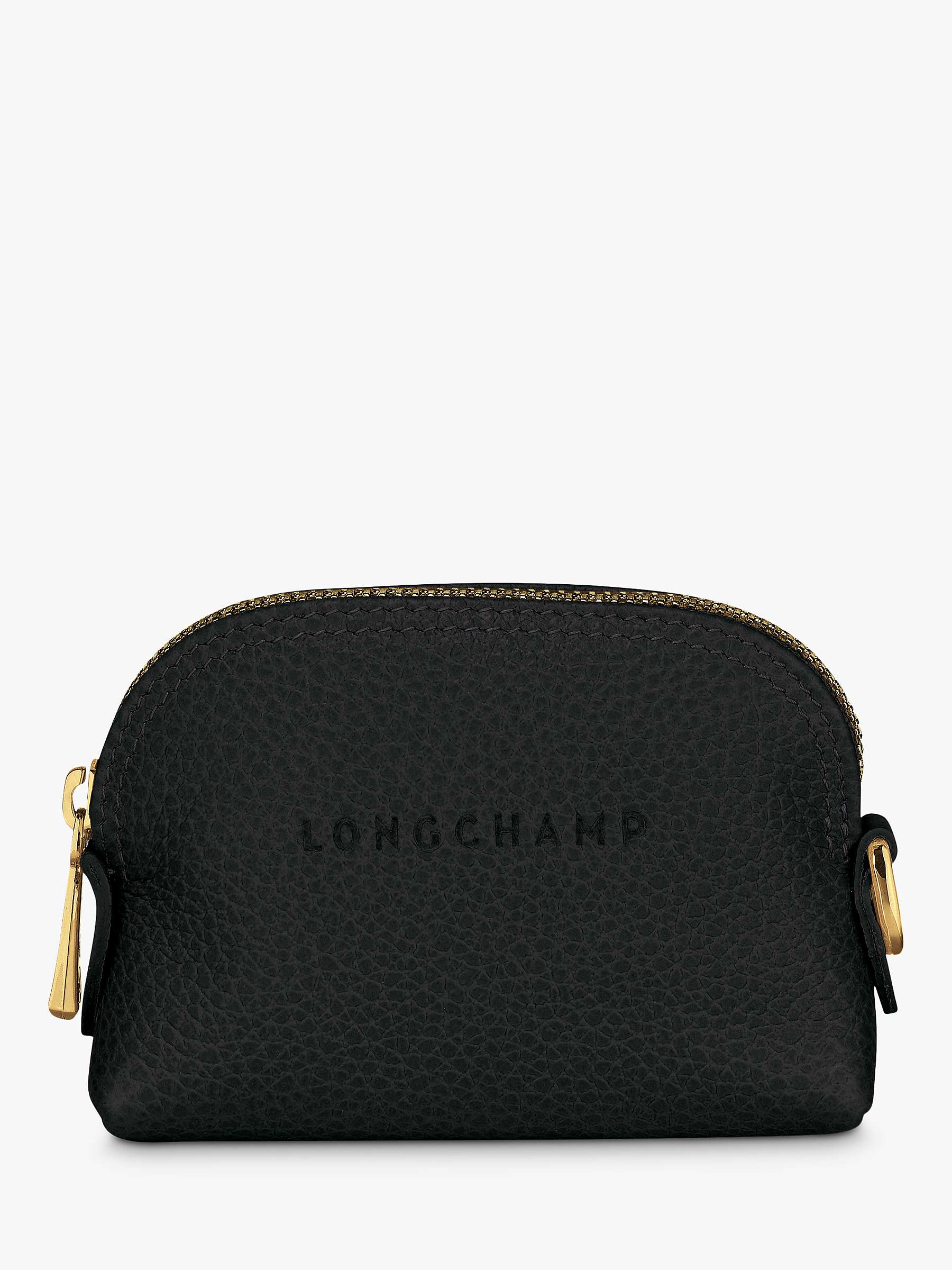 Longchamp Le Foulonné Leather Coin Purse, Black/Gold at John Lewis ...