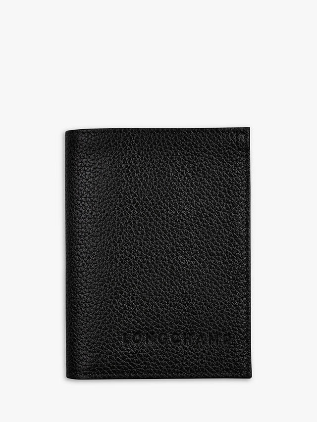 Longchamp Le Foulonné Leather Bi-Fold Card Holder, Black