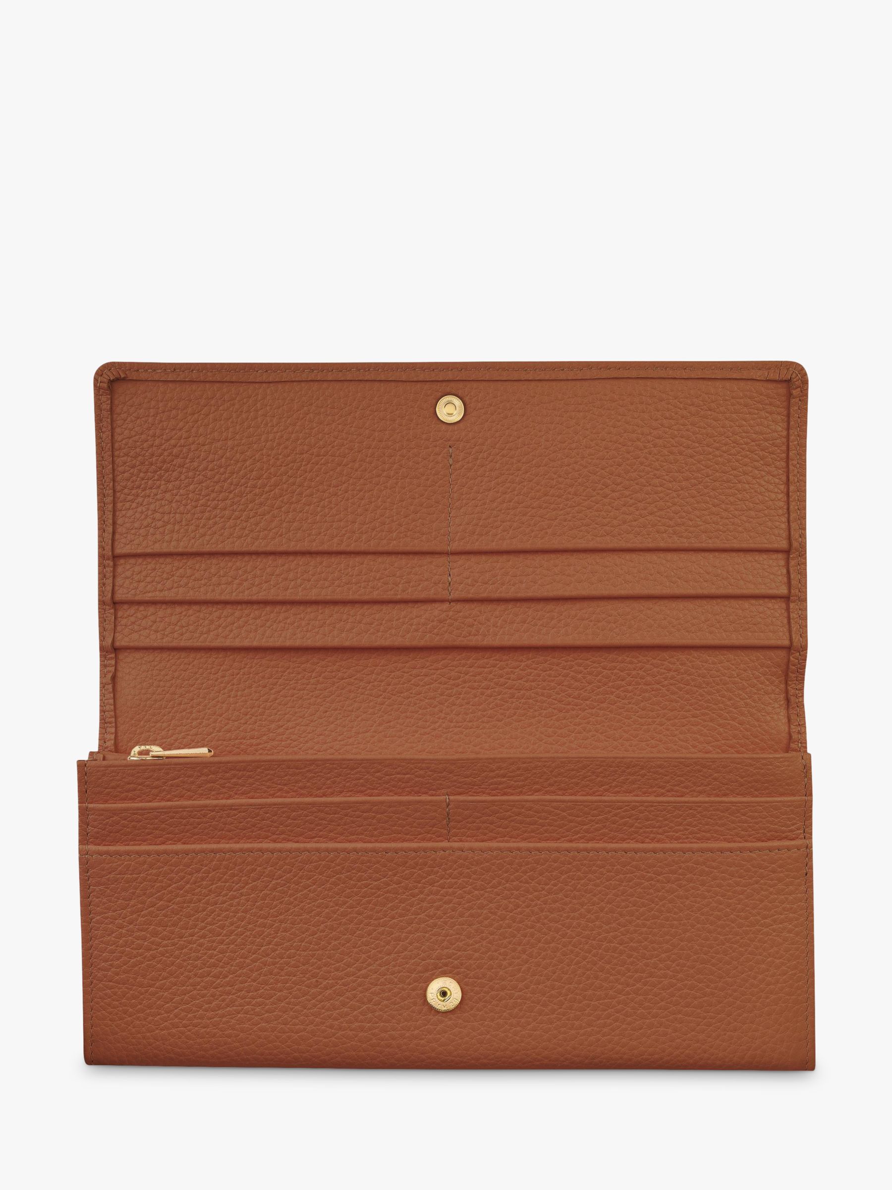 Longchamp Le Foulonné Continental Leather Wallet, Caramel