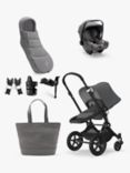 Bugaboo Cameleon 3 Plus Pushchair & Carrycot, Turtle Air by Nuna Car Seat, Base & Accessories Bundle, Black/Grey Melange