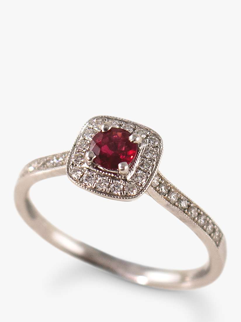 Buy E.W Adams 18ct White Gold Cushion Ruby & Diamond Cocktail Ring, N Online at johnlewis.com