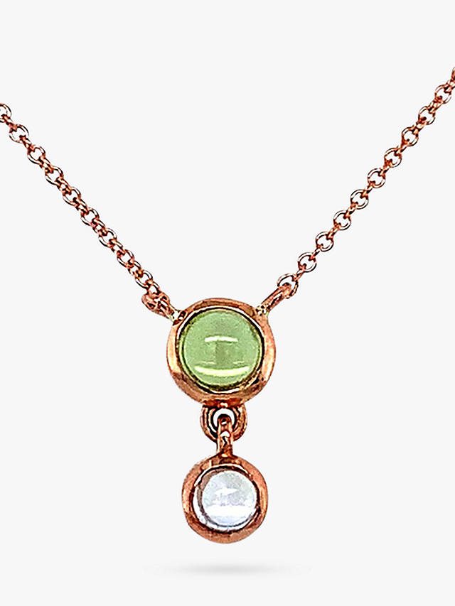 London Road 9ct Gold Double Stone Drop Pendant Necklace, Rose Gold/Peridot