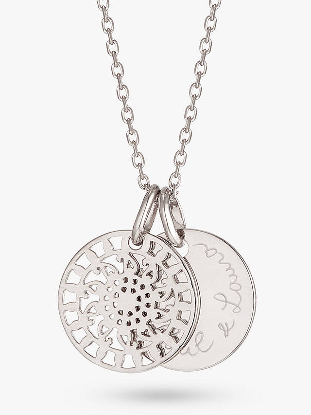 Merci Maman Personalised Cut Out Charm Disc Pendant Necklace, Silver 