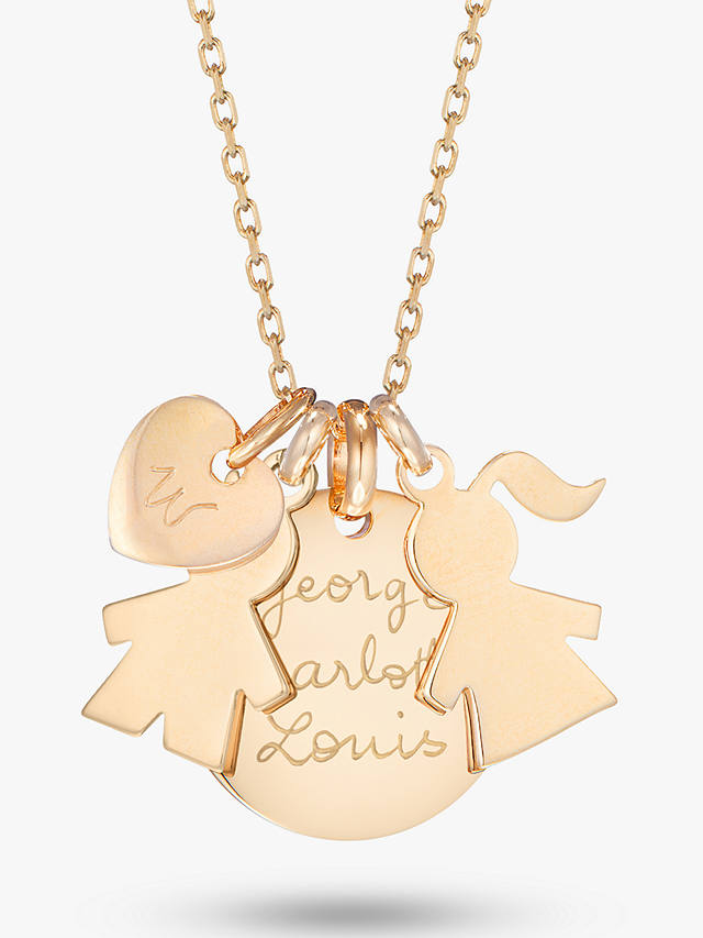 Merci Maman Personalised Girl & Boy Heart Disc Pendant Necklace, Gold