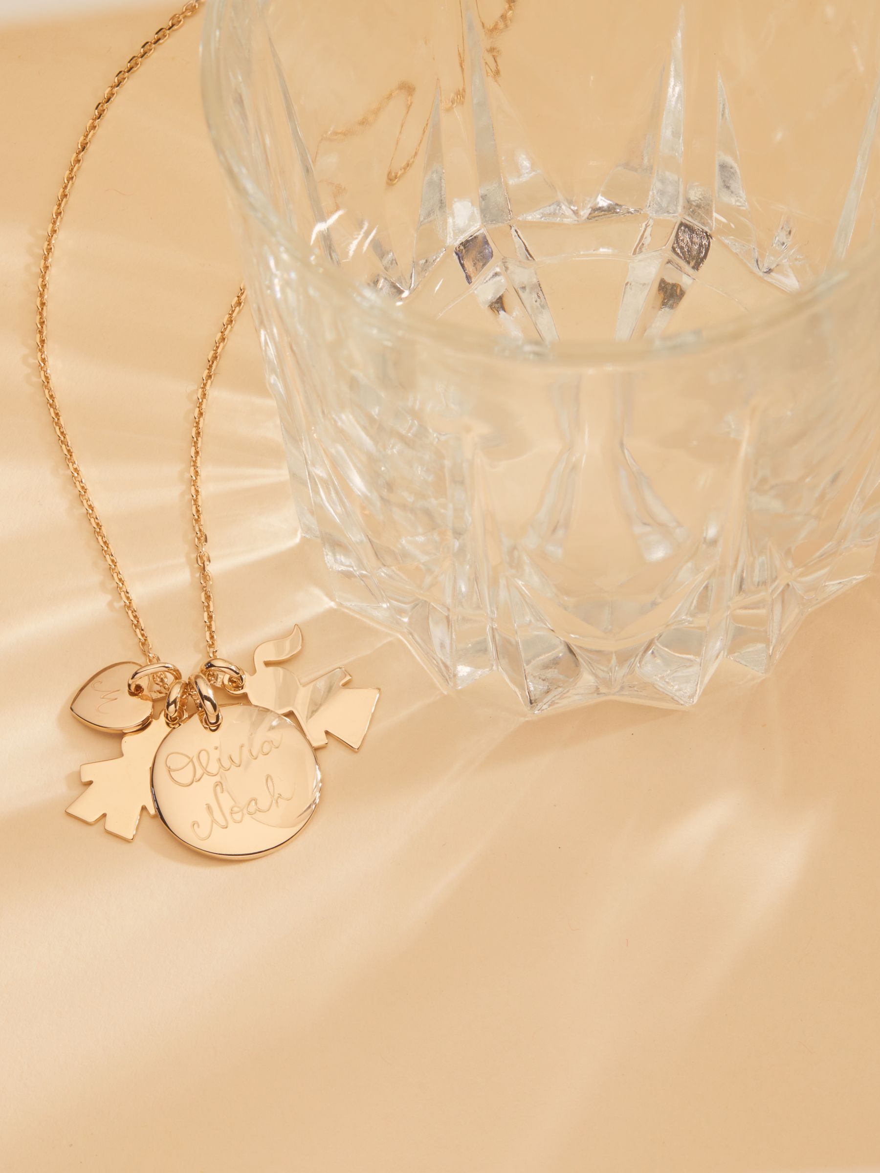 Merci Maman Personalised Girl & Boy Heart Disc Pendant Necklace, Gold