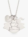 Merci Maman Personalised Girl & Boy Heart Disc Pendant Necklace, Silver