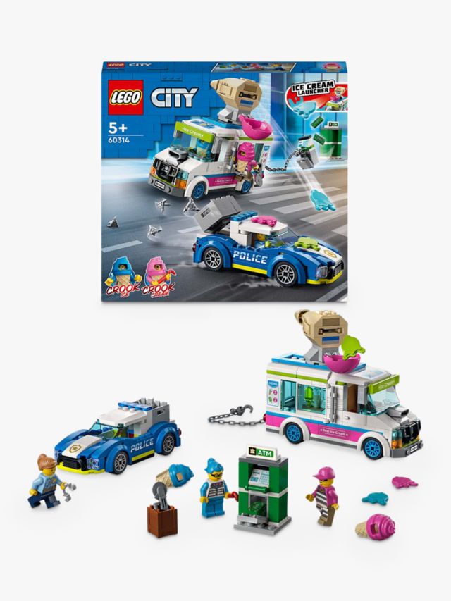 LEGO City Ice Cream Truck Police Chase Van 60314 Toy for Kids, Girls and  Boys age 5 Plus Years Old with Splat Launcher & City Police Car 