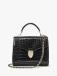 Aspinal of London Midi Mayfair Croc Effect Leather Cross Body Bag, Patent Black