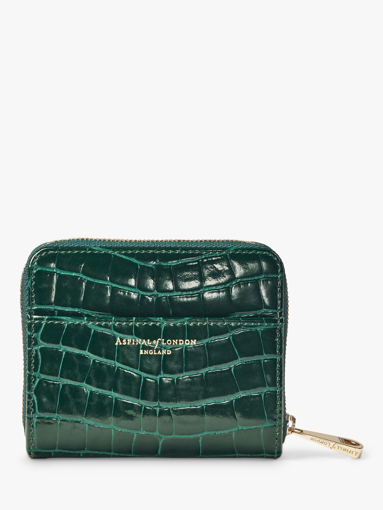 Aspinal of London Continental Deep Shine Croc Leather Mini Purse, Evergreen