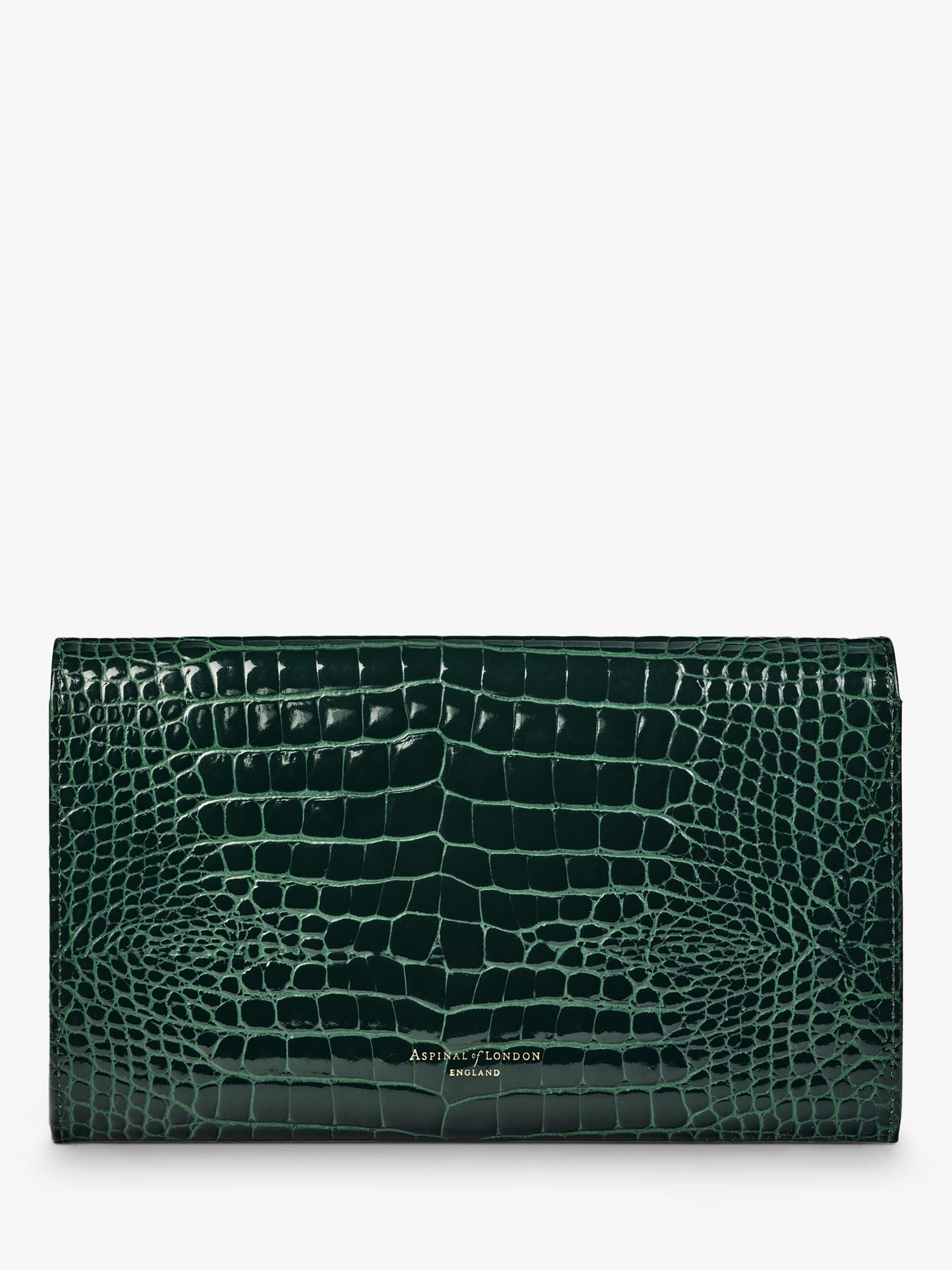 Aspinal of London Croc Effect Leather Travel Wallet, Evergreen