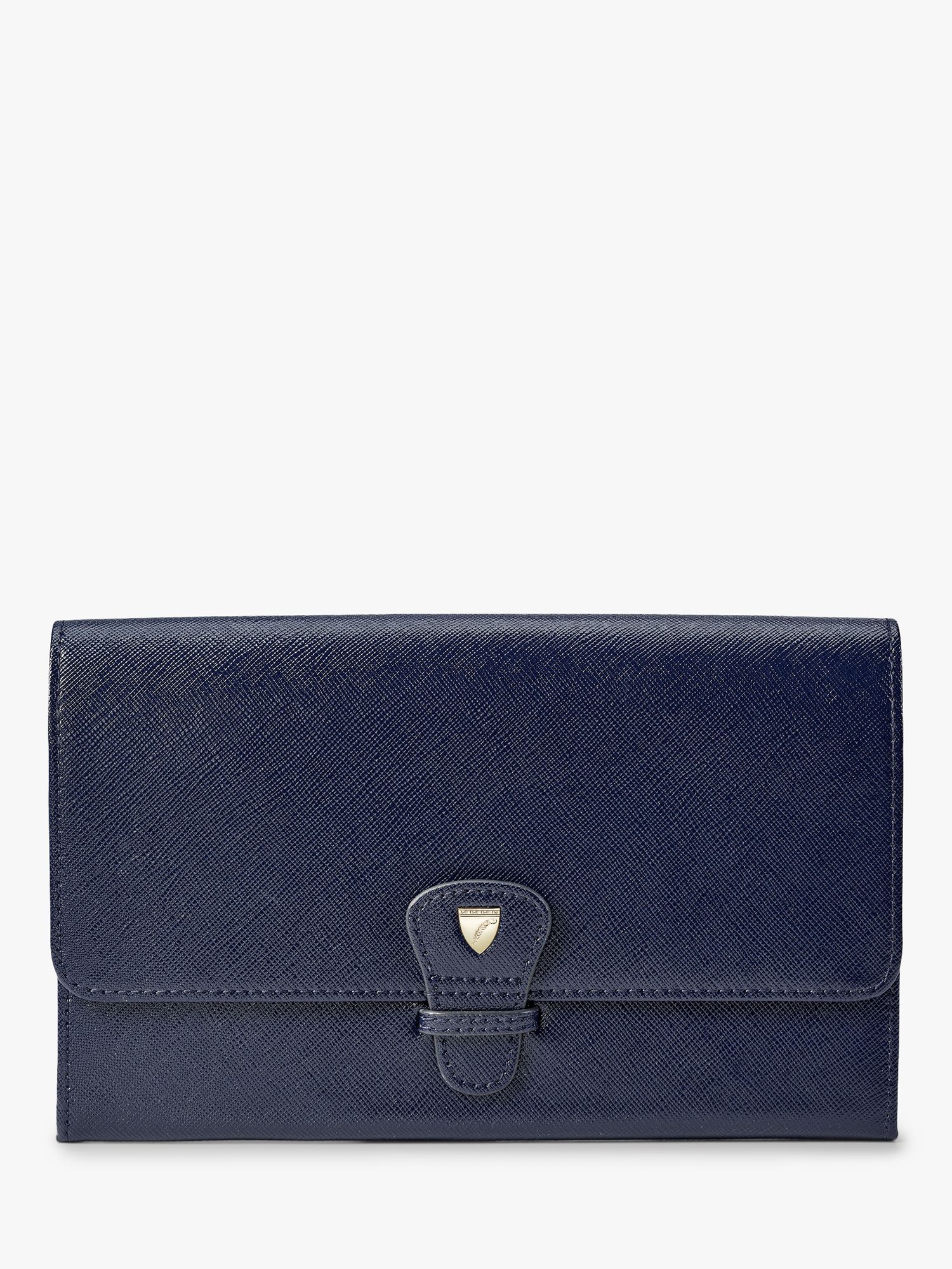 Aspinal of London Classic Saffiano Leather Travel Wallet, Navy at John ...