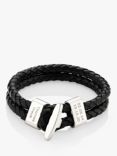 Under the Rose Personalised Men's Double Woven Toggle Clasp Leather Bracelet, Black