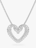 Swarovski Una Double Swan Heart Crystal Pendant Necklace, Silver