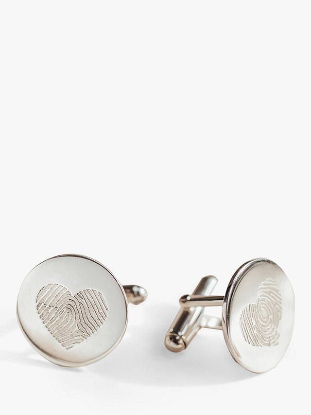 Under the Rose Personalised Heart Fingerprint Cufflinks, Silver