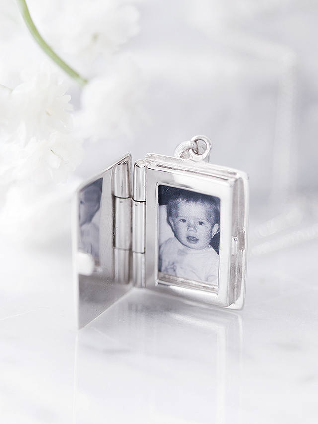 Under the Rose Personalised Tiny Book Locket Pendant Necklace, Silver