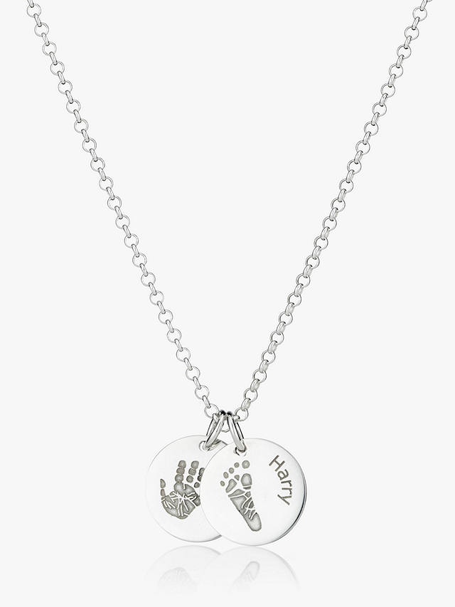 Under the Rose Personalised Duo Charm Hand & Foot Print Pendant Necklace, Silver