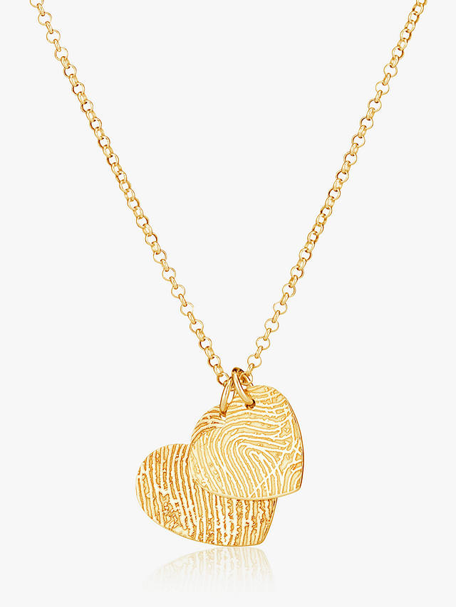 Under the Rose Personalised Fingerprint Double Heart Pendant Necklace, Gold