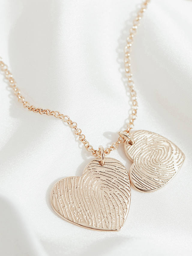 Under the Rose Personalised Fingerprint Double Heart Pendant Necklace, Gold