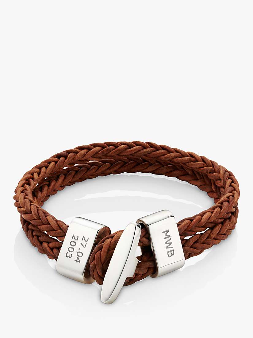 Buy Under the Rose Personalised Men's Double Woven Toggle Clasp Leather Bracelet Online at johnlewis.com